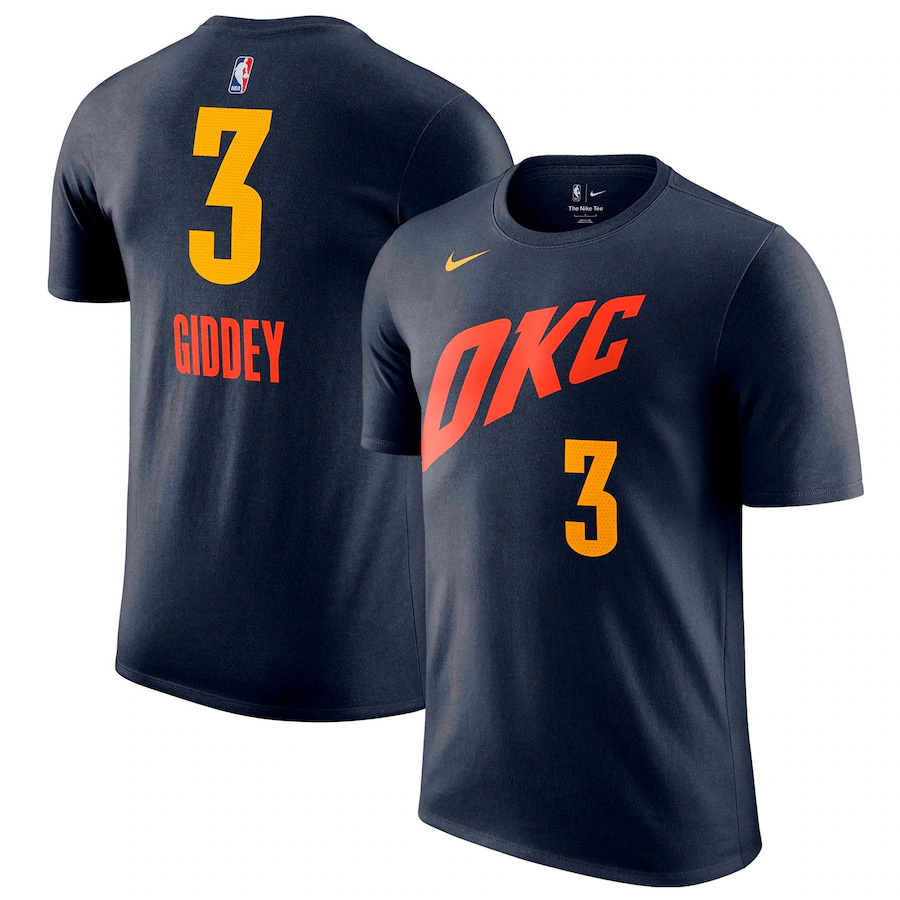 Men's Oklahoma City Thunder #3 Josh Giddey Navy 2023/24 City Edition Name & Number T-Shirt Men's Oklahoma City Thunder #3 Josh Giddey Navy 2023/24 City Edition Name & Number T-Shirt